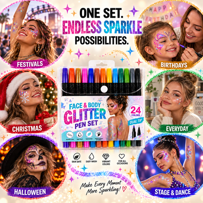 🎉NEW FOR 2026! 🎁24-Color Face & Body Glitter Marker Set with Dual Tips🎨DIY Halloween & Christmas Looks 🎊 | Devareon®