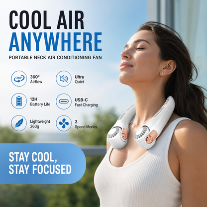 Devareon® 🥳2026 HOT SALE🥳💞50K+ SOLD!🍃 Neck Air Conditioner Fan – Ultra‑quiet, 360° rotating, 3 speeds. Hands‑free cooling, long battery. Summer essential! 😎🌬️