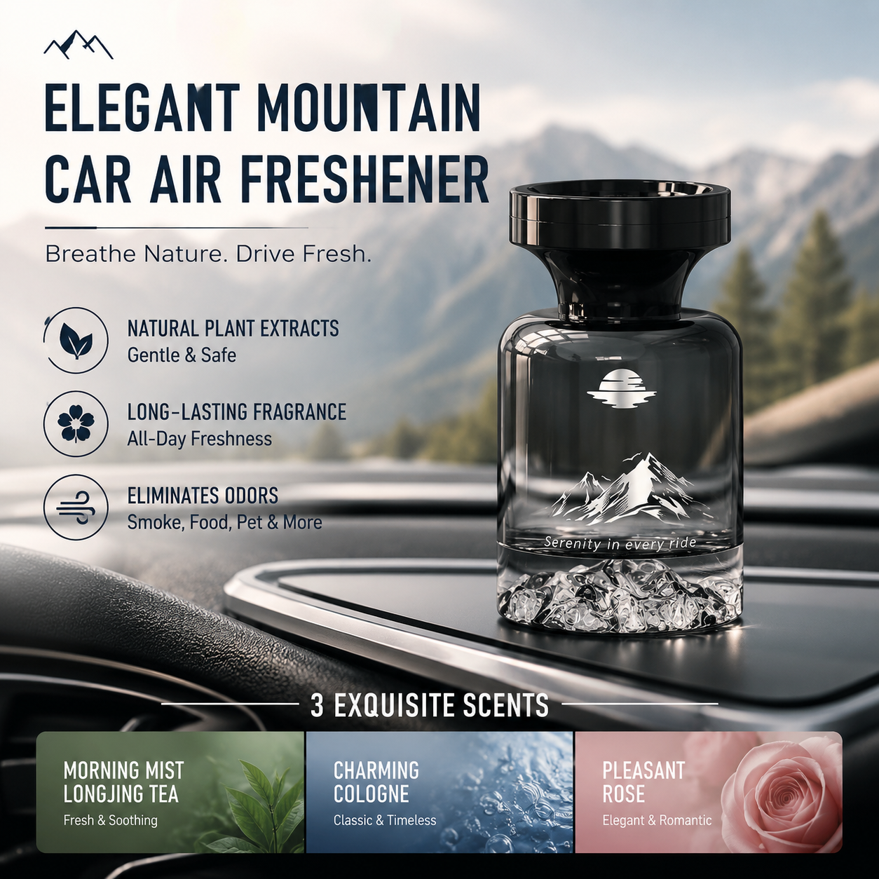 Devareon® 🥳 40% OFF!🚗 110ml Long-Lasting Car Air Freshener – Natural plant extracts, eliminates smoke & pet odours. Weeks of freshness. Mountain design. Breath easy! 💨✨