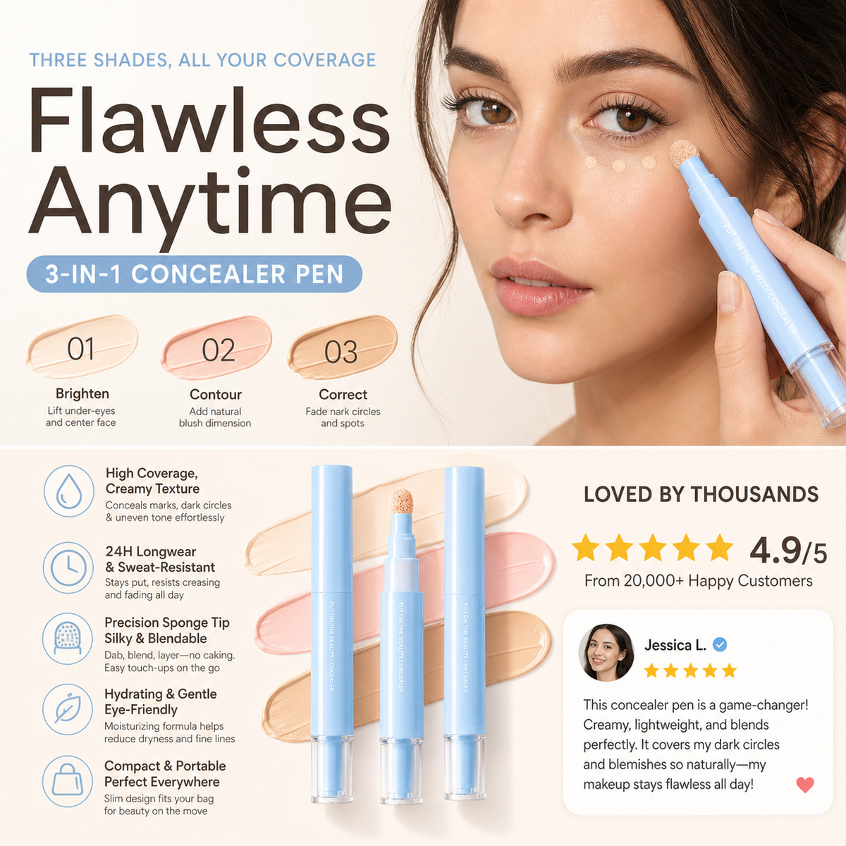 🎉 40% OFF 💙 Multipurpose Concealer Pen – Covers Dark Circles, Blemishes & Acne Marks for a Smooth, Natural-Looking Finish | Devareon®