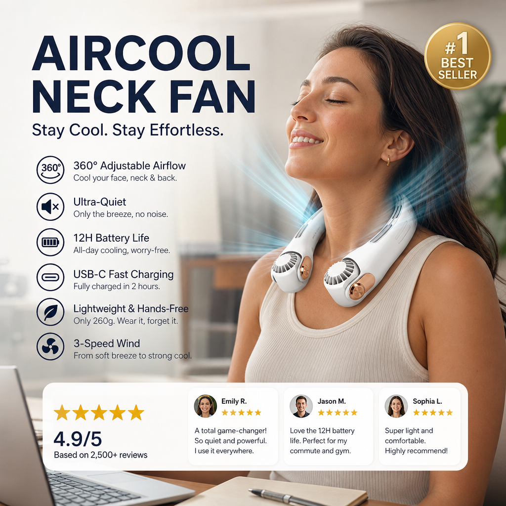 Devareon® 🥳2026 HOT SALE🥳💞50K+ SOLD!🍃 Neck Air Conditioner Fan – Ultra‑quiet, 360° rotating, 3 speeds. Hands‑free cooling, long battery. Summer essential! 😎🌬️
