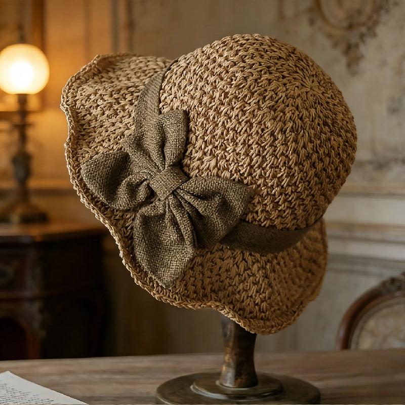🌞 Elegant Woven Straw Sun Hat with Bow – Breathable, Foldable & Perfect for Beach & Travel 👒-Devareon®