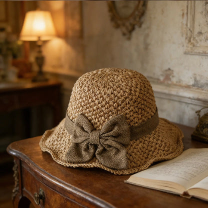 🌞 Elegant Woven Straw Sun Hat with Bow – Breathable, Foldable & Perfect for Beach & Travel 👒-Devareon®