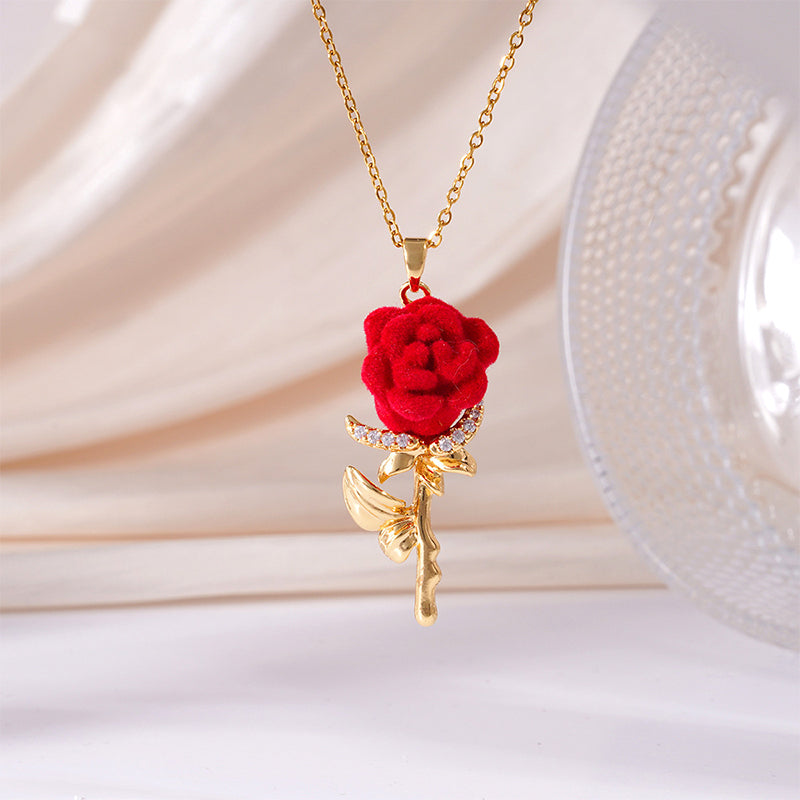 Devareon® Elegant Red Rose Pendant Necklace
