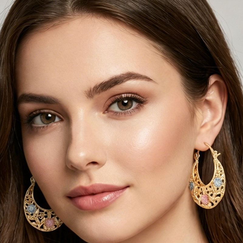 Devareon®🎁🌟Gold-Plated Crescent Hoop Earrings with Enamel Flowers🌙