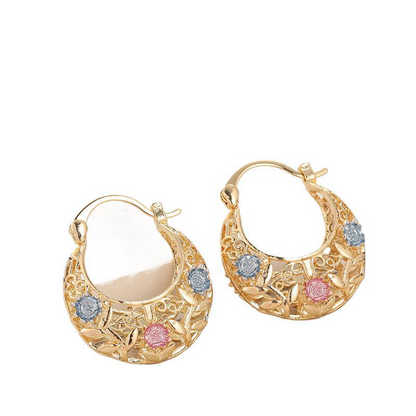 Devareon®🎁🌟Gold-Plated Crescent Hoop Earrings with Enamel Flowers🌙
