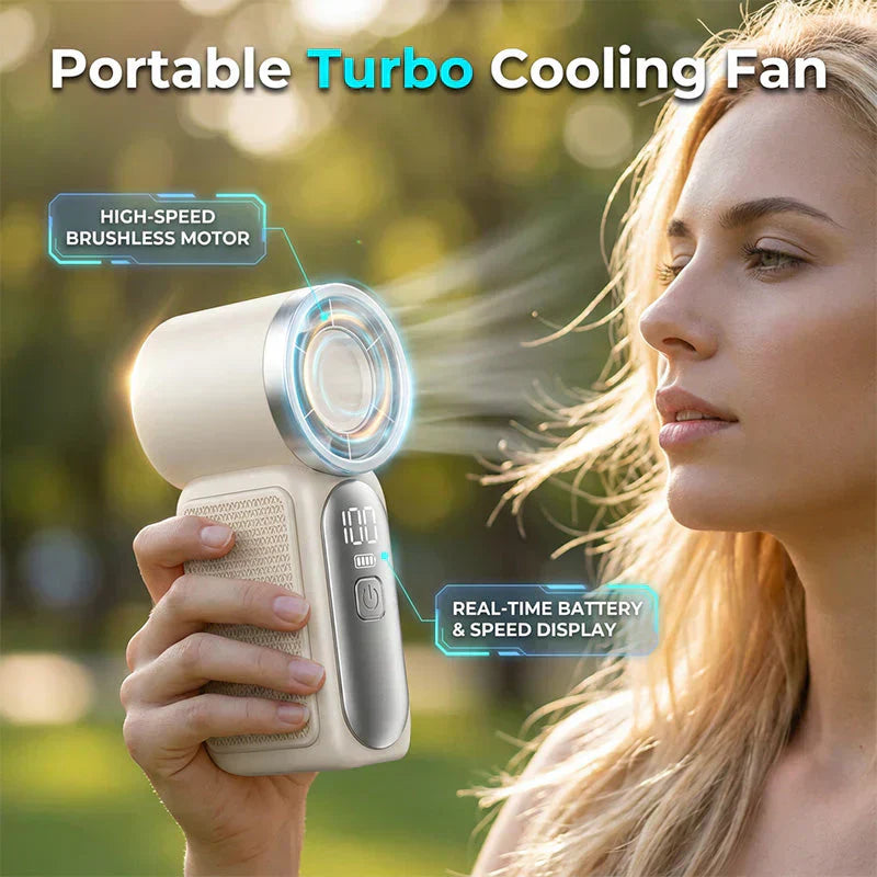Devareon®🥳2026 HOT SALE🥳50K+ SOLD!❄️  Turbo Handheld Fan – 16900 RPM, 6 speeds, LED display. 3000mAh battery, 10.7hrs cooling. Pocket‑sized power!