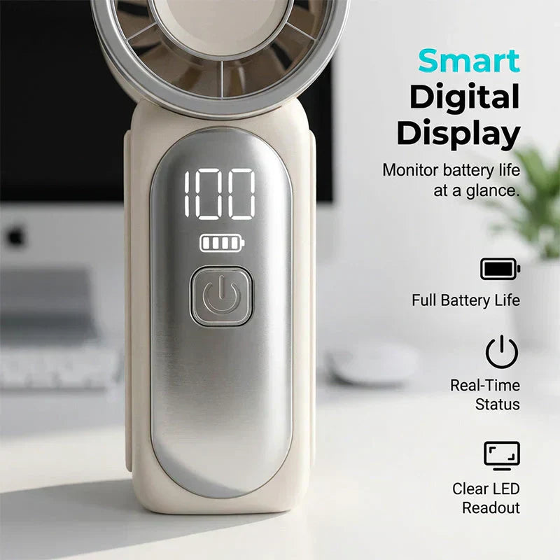 Devareon®🥳2026 HOT SALE🥳50K+ SOLD!❄️  Turbo Handheld Fan – 16900 RPM, 6 speeds, LED display. 3000mAh battery, 10.7hrs cooling. Pocket‑sized power!