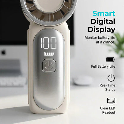 Devareon®🥳2026 HOT SALE🥳50K+ SOLD!❄️  Turbo Handheld Fan – 16900 RPM, 6 speeds, LED display. 3000mAh battery, 10.7hrs cooling. Pocket‑sized power!