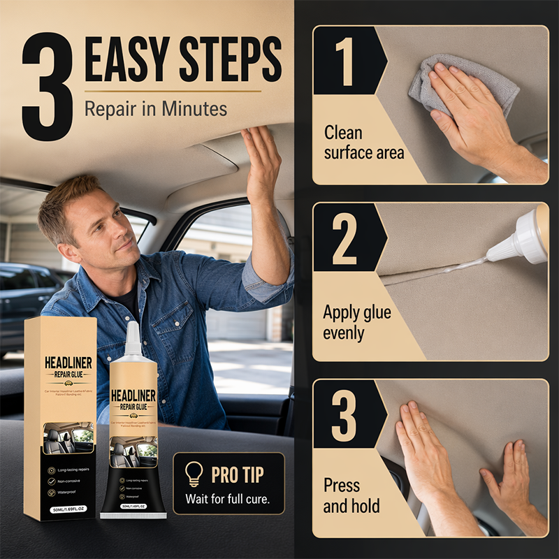 🎉49K+ Sold 🚗 Sagging Car Headliner Repair Glue ✨ Strong Waterproof Adhesive for Quick DIY Interior Restoration — Devareon®