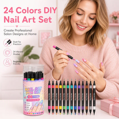 💅🎨 40% OFF! 24-Color Dual-Tip Nail Art Pens ✨ DIY Your Own Halloween, Christmas & Everyday Nail Designs 🎃🎄| Devareon®