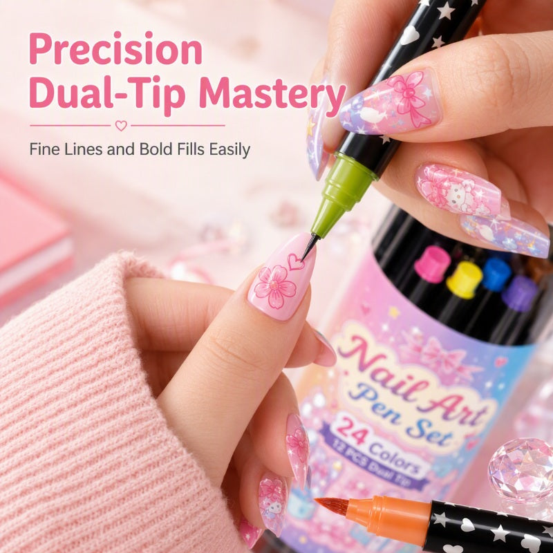 💅🎨 40% OFF! 24-Color Dual-Tip Nail Art Pens ✨ DIY Your Own Halloween, Christmas & Everyday Nail Designs 🎃🎄| Devareon®