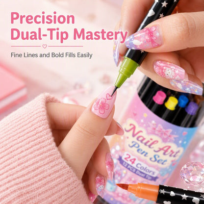 💅🎨 40% OFF! 24-Color Dual-Tip Nail Art Pens ✨ DIY Your Own Halloween, Christmas & Everyday Nail Designs 🎃🎄| Devareon®