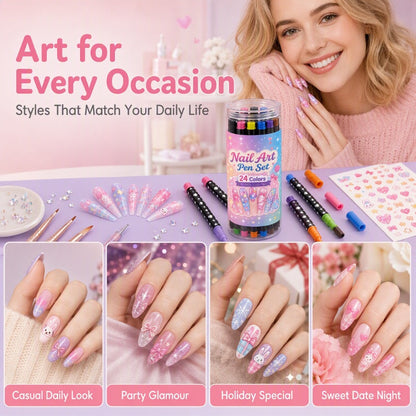 💅🎨 40% OFF! 24-Color Dual-Tip Nail Art Pens ✨ DIY Your Own Halloween, Christmas & Everyday Nail Designs 🎃🎄| Devareon®