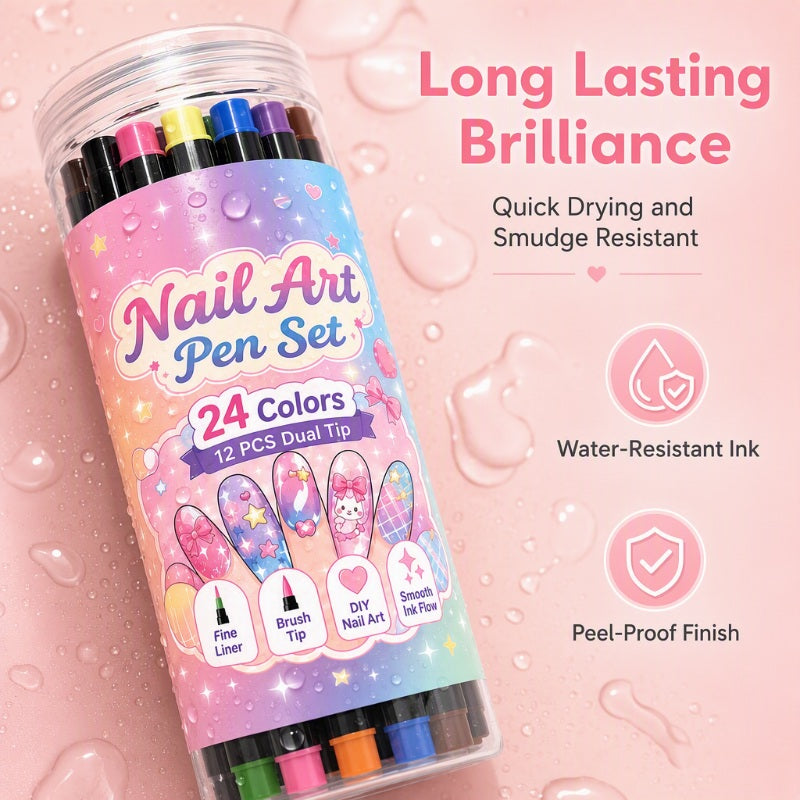 💅🎨 40% OFF! 24-Color Dual-Tip Nail Art Pens ✨ DIY Your Own Halloween, Christmas & Everyday Nail Designs 🎃🎄| Devareon®