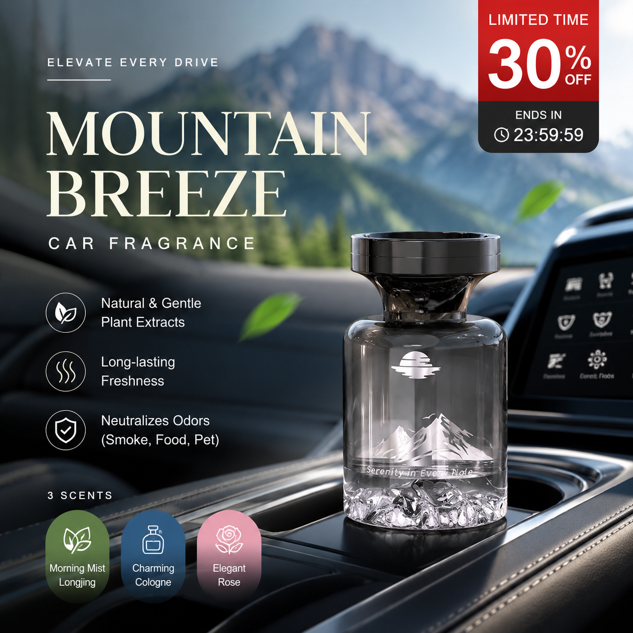 Devareon® 🥳🚗 110ml Long-Lasting Car Air Freshener – Natural Plant Extract Odor Eliminator for Smoke & Pets | Mountain Design💨✨